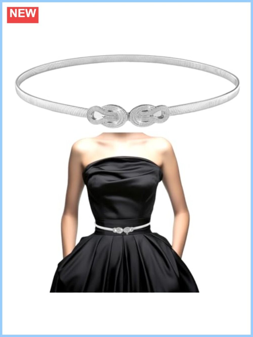 Molain Skinny Elastic Waist Belt Gold Metal Stretch Chain Hook Adjustable Thin